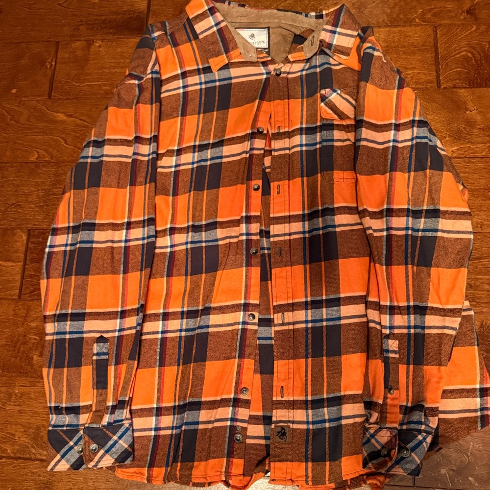 Men's Orange and Blue Plaid Shirt